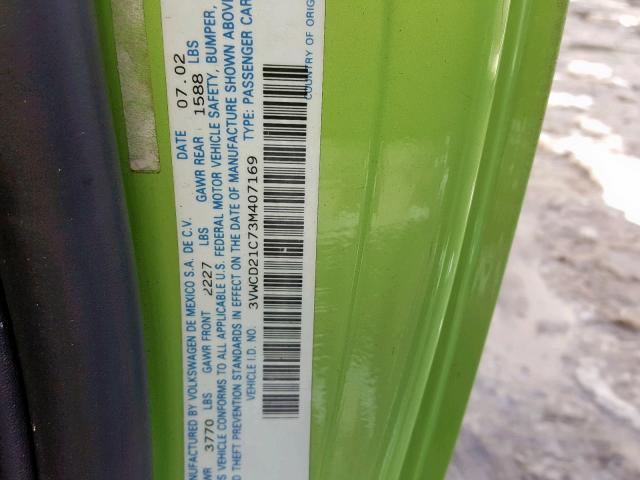 3VWCD21C73M407169 - 2003 VOLKSWAGEN NEW BEETLE GREEN photo 10