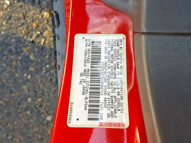 JTDDR32T510094703 - 2001 TOYOTA CELICA GT RED photo 10