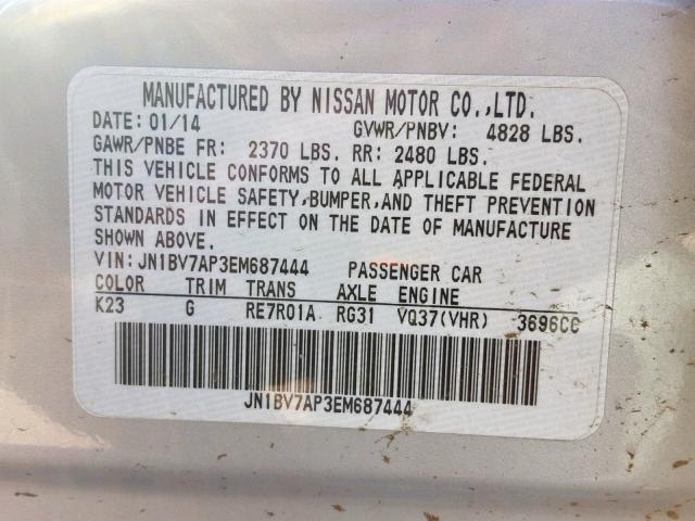 JN1BV7AP3EM687444 - 2014 INFINITI Q50 BASE SILVER photo 10