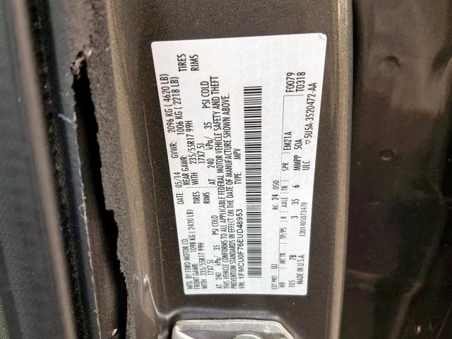 1FMCU0F76EUD48953 - 2014 FORD ESCAPE S GRAY photo 10