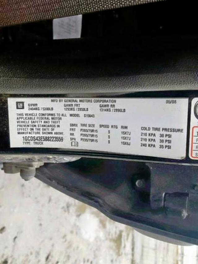 1GCDS43E588223559 - 2008 CHEVROLET COLORADO L BLACK photo 10