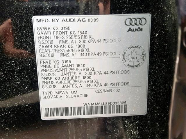 WA1AM64L89D035806 - 2009 AUDI Q7 TDI BLACK photo 10