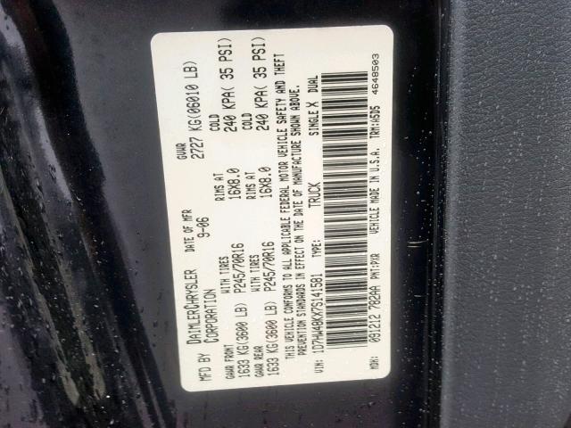 1D7HW48KX7S141581 - 2007 DODGE DAKOTA QUA BLACK photo 10