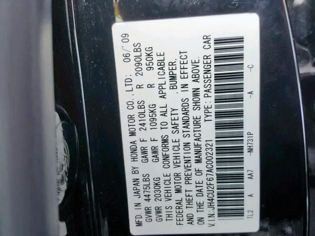 JH4CU2F67AC002321 - 2010 ACURA TSX BLACK photo 10