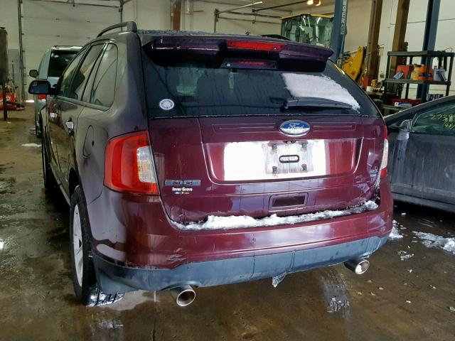 2FMDK4JC3BBA91953 - 2011 FORD EDGE SEL BURGUNDY photo 3