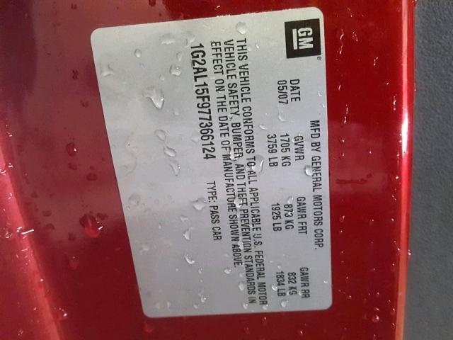 1G2AL15F977366124 - 2007 PONTIAC G5 MAROON photo 10