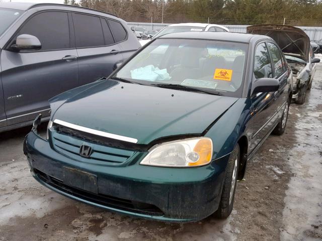 2HGES16391H907383 - 2001 HONDA CIVIC DX GREEN photo 2