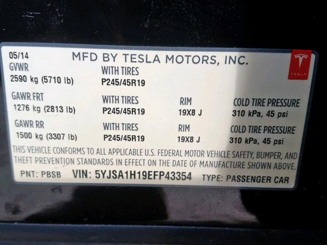 5YJSA1H19EFP43354 - 2014 TESLA MODEL S Սև լուսանկար 10