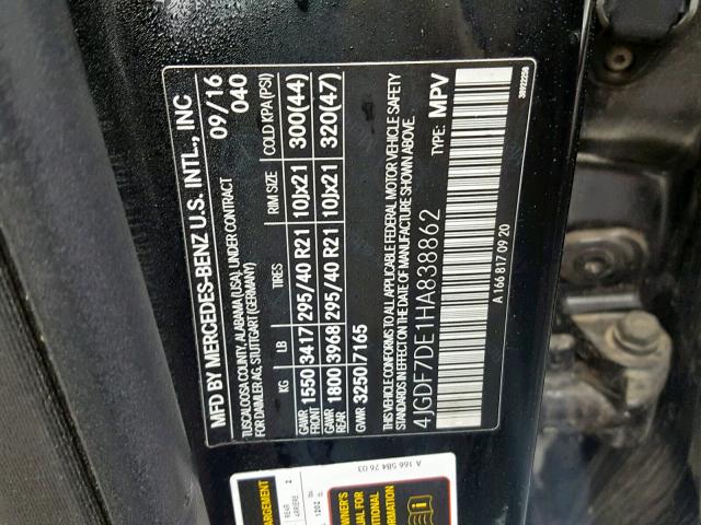 4JGDF7DE1HA838862 - 2017 MERCEDES-BENZ GLS 550 4M BLACK photo 10