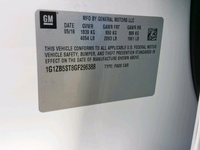 1G1ZB5ST8GF296388 - 2016 CHEVROLET MALIBU LS WHITE photo 10