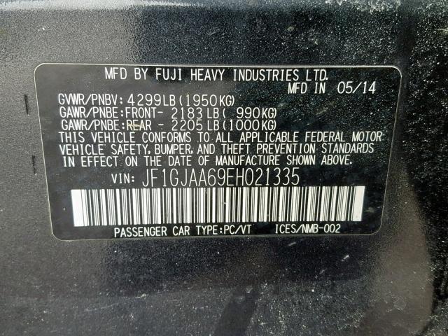 JF1GJAA69EH021335 - 2014 SUBARU IMPREZA BA GRAY photo 10