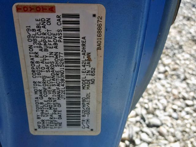 JT2EL43B3N0152677 - 1992 TOYOTA TERCEL DEL BLUE photo 10