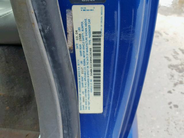 3VWBK31CX4M419048 - 2004 VOLKSWAGEN NEW BEETLE Mavi foto 10