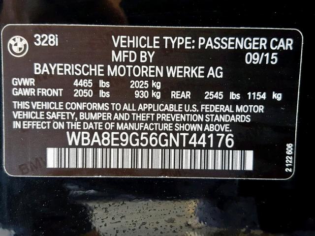 WBA8E9G56GNT44176 - 2016 BMW 328 I SULE BLACK photo 10