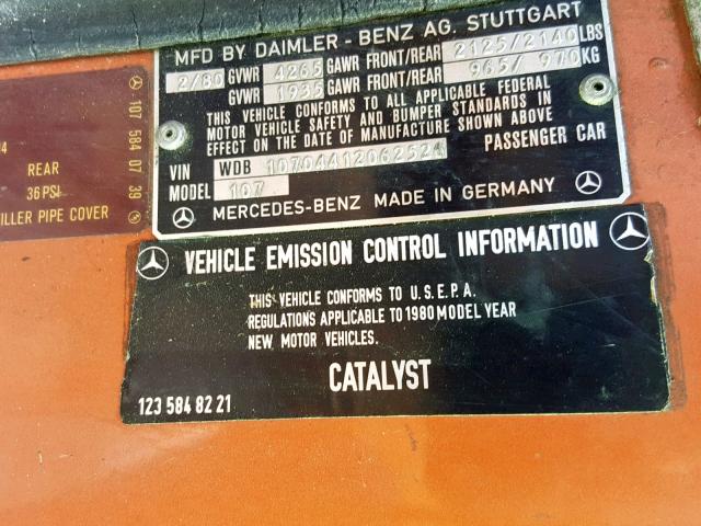 10704412062526 - 1980 MERCEDES-BENZ 450 SL ORANGE photo 10