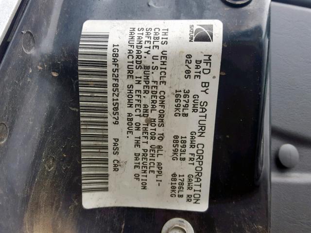 1G8AF52F85Z150579 - 2005 SATURN ION LEVEL GRAY photo 10