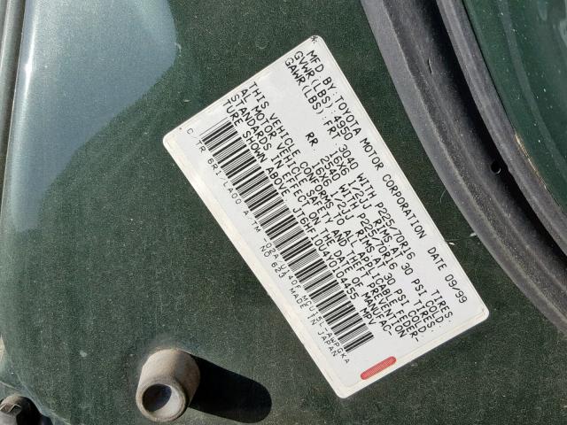 JT6HF10U4Y0104455 - 2000 LEXUS RX 300 GREEN photo 10