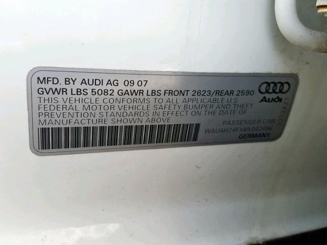 WAUAH74FX8N042496 - 2008 AUDI A6 3.2 WHITE photo 10