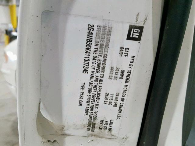 2G4WB55K411307345 - 2001 BUICK REGAL LS WHITE photo 10