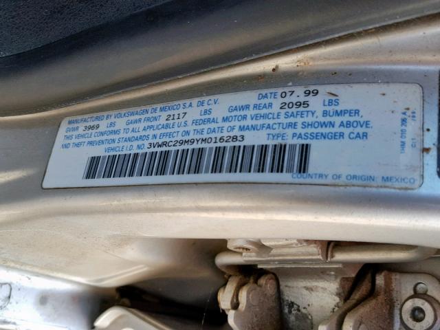 3VWRC29M9YM016283 - 2000 VOLKSWAGEN JETTA GL SILVER photo 10