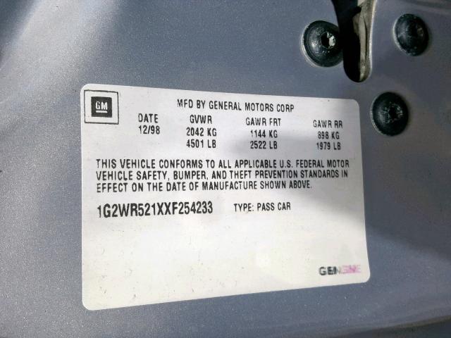 1G2WR521XXF254233 - 1999 PONTIAC GRAND PRIX 灰色 照片 10