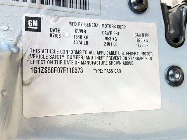 1G1ZS58F07F118573 - 2007 CHEVROLET MALIBU LS BLUE photo 10