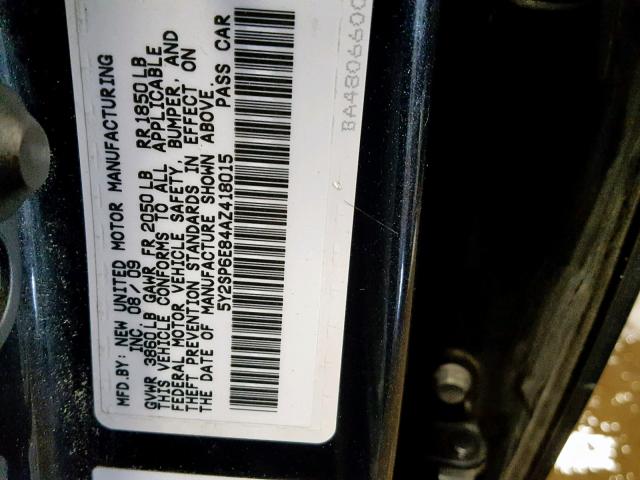 5Y2SP6E84AZ418015 - 2010 PONTIAC VIBE BLACK photo 10