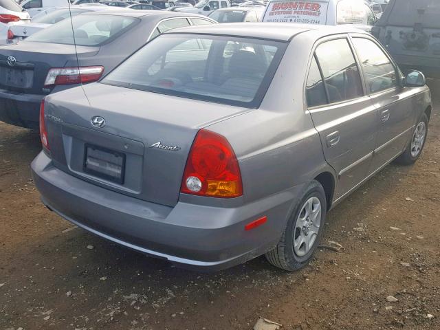 KMHCG45C34U508282 - 2004 HYUNDAI ACCENT GL GRAY photo 4