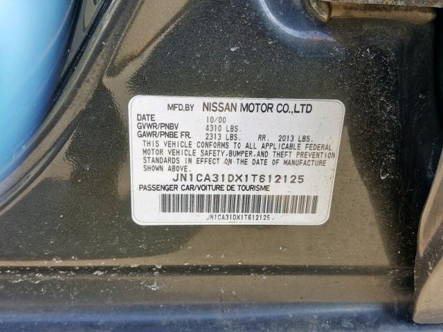 JN1CA31DX1T612125 - 2001 NISSAN MAXIMA GXE GRAY photo 10