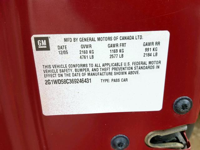 2G1WD58C369246431 - 2006 CHEVROLET IMPALA SUP წითელი ფოტო 10
