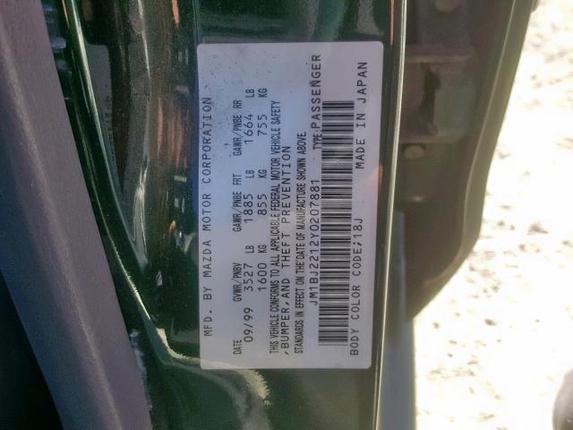 JM1BJ2212Y0207881 - 2000 MAZDA PROTEGE ES 绿色 照片 10