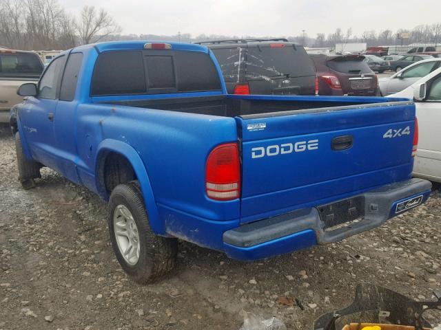 1B7GG22N01S205127 - 2001 DODGE DAKOTA BLUE photo 3