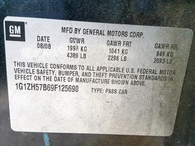 1G1ZH57B69F125690 - 2009 CHEVROLET MALIBU 1LT შავი ფოტო 10