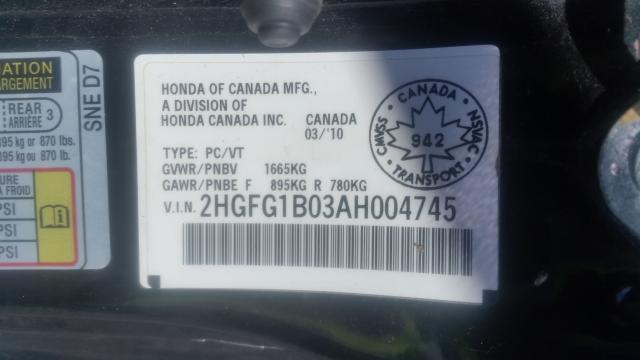 2HGFG1B03AH004745 - 2010 HONDA CIVIC EXL BLACK photo 9