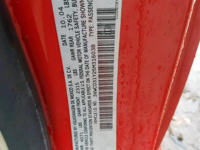 3VWCD31Y25M316038 - 2005 VOLKSWAGEN NEW BEETLE Qırmızı foto 10