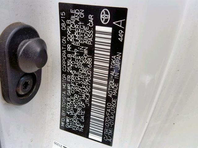 JTKJF5C77GJ016881 - 2016 TOYOTA SCION TC თეთრი ფოტო 10