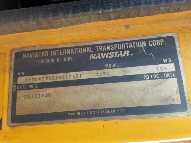 1HTLAZRN5JH617431 - 1988 INTERNATIONAL S-SERIES 1 黄色 照片 10