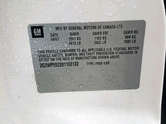 2G2WP552281163122 - 2008 PONTIAC GRAND PRIX WHITE photo 10