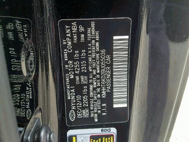 KMHHT6KD2BU055036 - 2011 HYUNDAI GENESIS CO BLACK photo 10