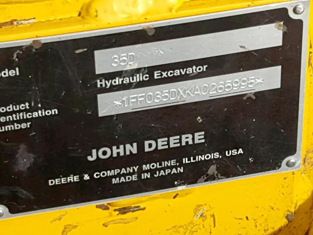 1FF035DXKA0265995 - 2011 JOHN DEERE 35D MIN EX YELLOW photo 10