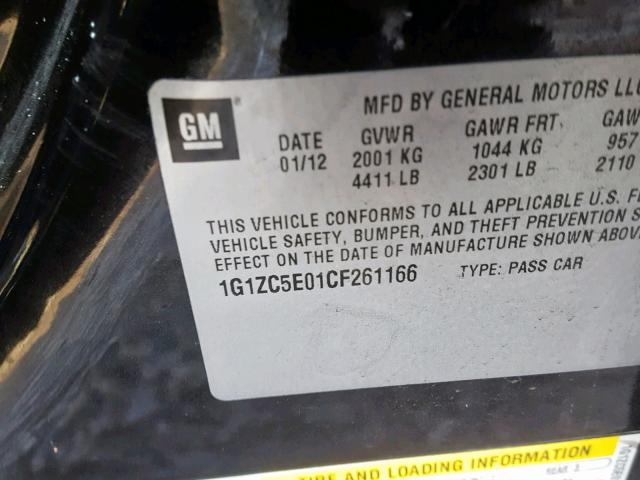 1G1ZC5E01CF261166 - 2012 CHEVROLET MALIBU 1LT 黑色 照片 10