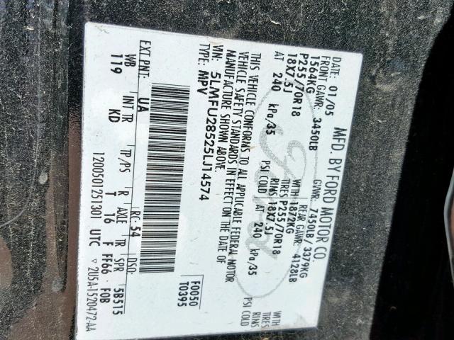 5LMFU28525LJ14574 - 2005 LINCOLN NAVIGATOR Қара фото 10