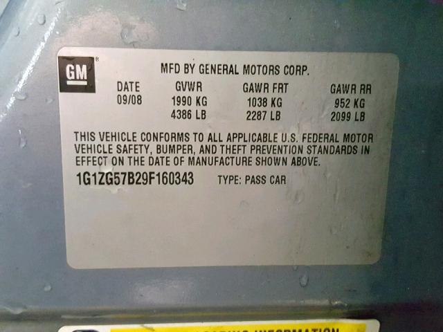 1G1ZG57B29F160343 - 2009 CHEVROLET MALIBU LS BLUE photo 10
