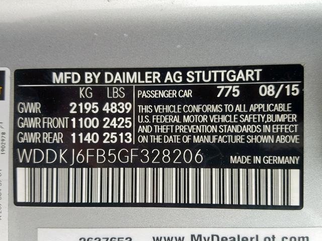 WDDKJ6FB5GF328206 - 2016 MERCEDES-BENZ E 400 SILVER photo 10