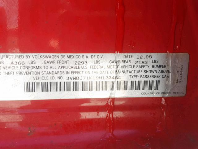 3VWBJ71K19M122484 - 2009 VOLKSWAGEN GLI წითელი ფოტო 10