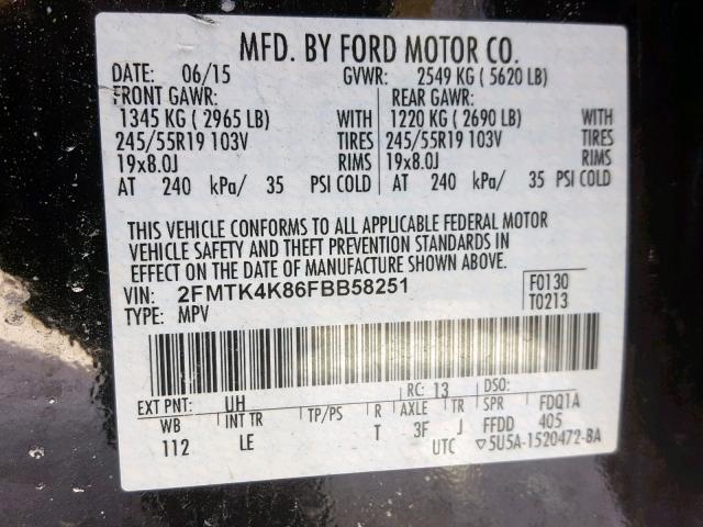 2FMTK4K86FBB58251 - 2015 FORD EDGE TITAN BLACK photo 10