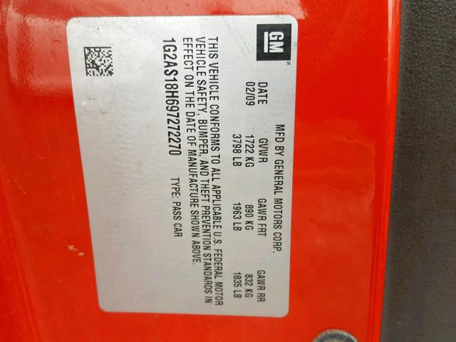 1G2AS18H697272270 - 2009 PONTIAC G5 RED photo 10