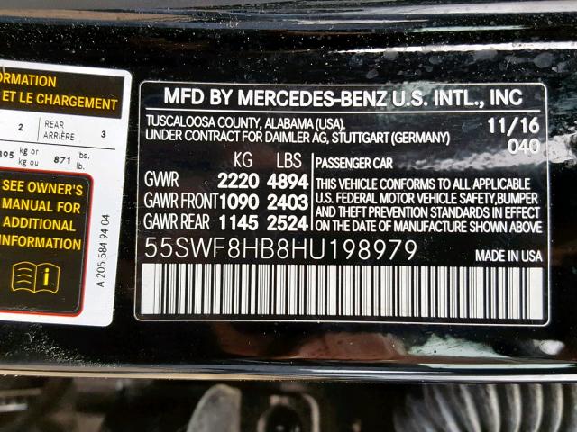 55SWF8HB8HU198979 - 2017 MERCEDES-BENZ C 63 AMG-S BLACK photo 10