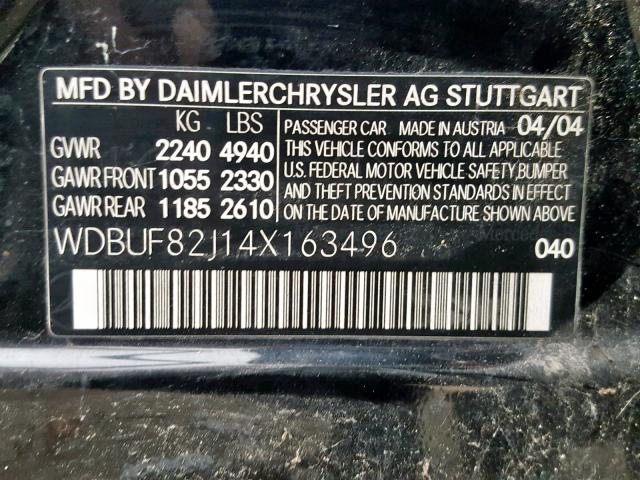 WDBUF82J14X163496 - 2004 MERCEDES-BENZ E 320 4MAT BLACK photo 10