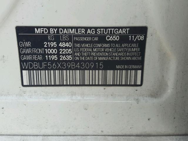 WDBUF56X39B430915 - 2009 MERCEDES-BENZ E 350 WHITE photo 10